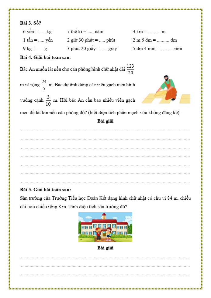 Bài tập hàng ngày Toán lớp 5 Bài 8: Ôn tập hình học và đo lường | Kết nối tri thức