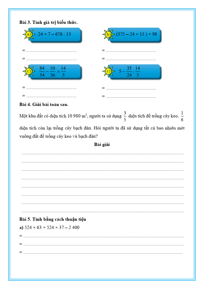 Bài tập hàng ngày Toán lớp 5 Bài 9: Luyện tập chung | Kết nối tri thức