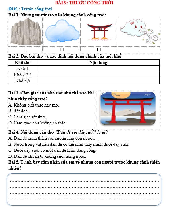Bài tập hàng ngày Tiếng Việt lớp 5 Bài 9: Trước cổng trời | Kết nối tri thức