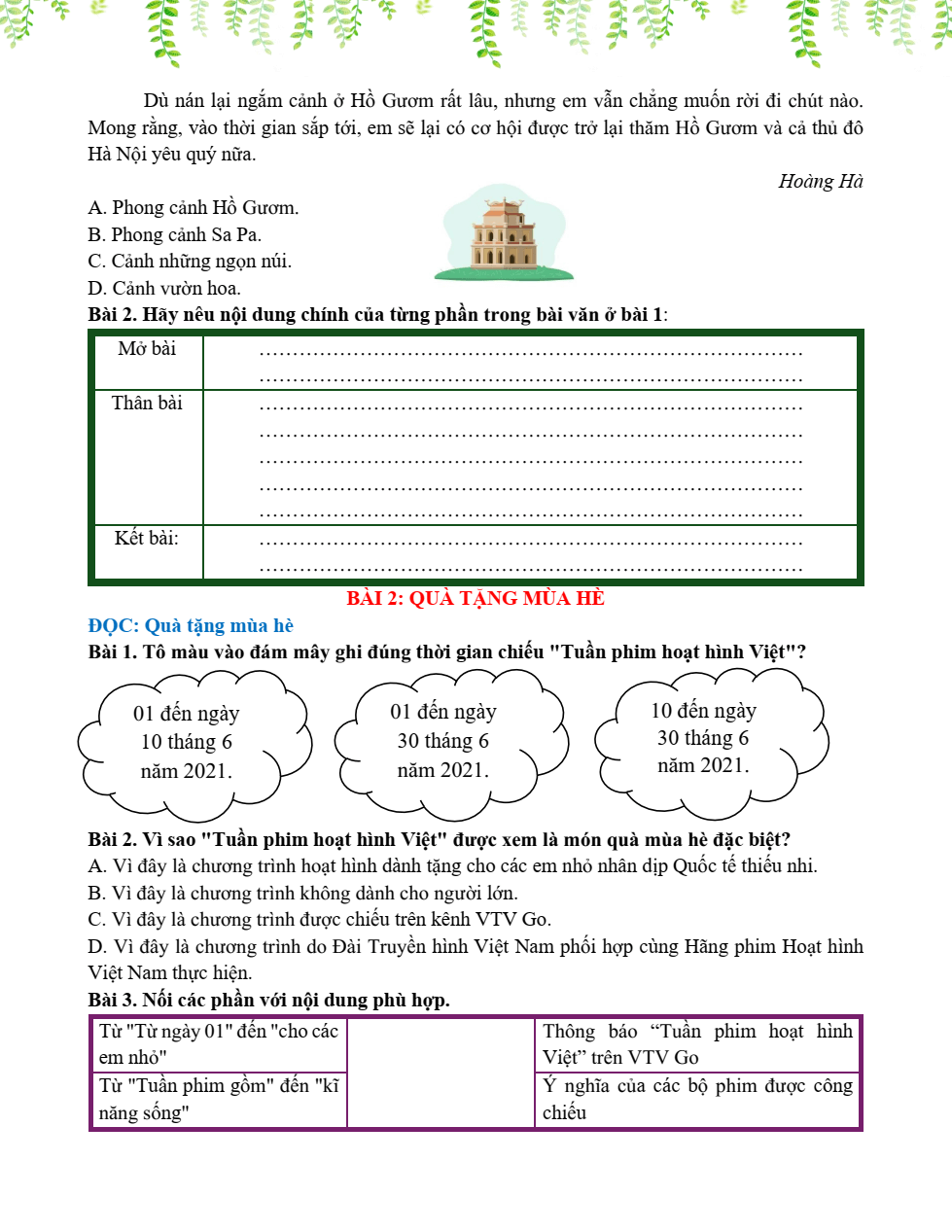 Bài tập hàng ngày Tiếng Việt lớp 5 Chân trời sáng tạo Học kì 1 (có lời giải)