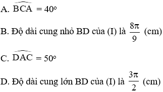 Trắc nghiệm Độ dài đường tròn, cung tròn có đáp án