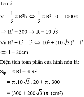 Trắc nghiệm Hình nón - Hình nón cụt - Diện tích xung quanh và thể tích của hình nón, hình nón cụt có đáp án