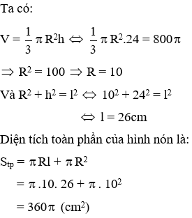 Trắc nghiệm Hình nón - Hình nón cụt - Diện tích xung quanh và thể tích của hình nón, hình nón cụt có đáp án