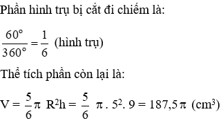 Trắc nghiệm Hình Trụ - Diện tích xung quanh và thể tích của hình trụ có đáp án