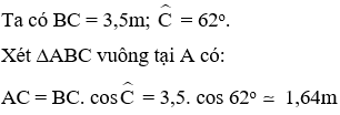 Trắc nghiệm Ứng dụng thực tế các tỉ số lượng giác của góc nhọn có đáp án