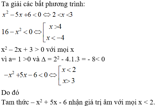 50 câu trắc nghiệm Dấu của tam thức bậc hai có đáp án