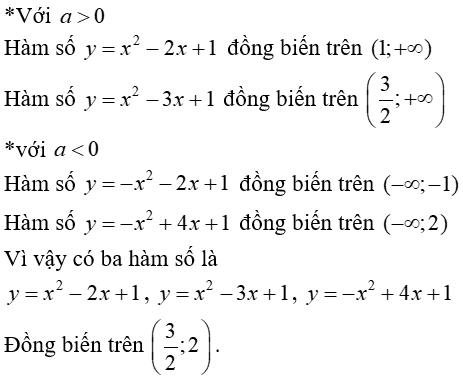 15 câu trắc nghiệm Hàm số bậc hai có đáp án