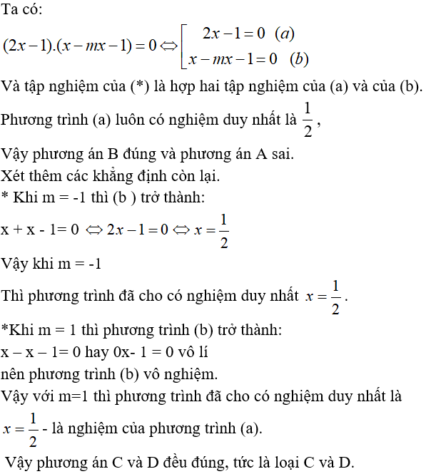 21 câu trắc nghiệm Phương trình bậc nhất và phương trình bậc hai một ẩn có đáp án