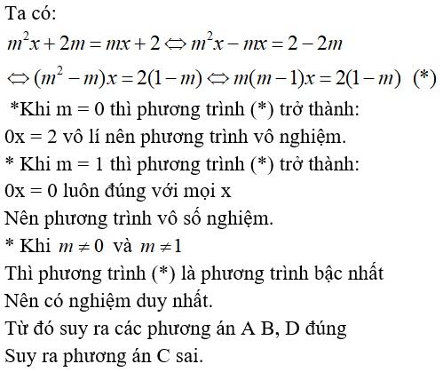 21 câu trắc nghiệm Phương trình bậc nhất và phương trình bậc hai một ẩn có đáp án