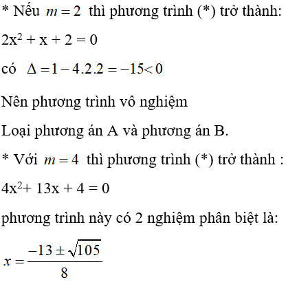 21 câu trắc nghiệm Phương trình bậc nhất và phương trình bậc hai một ẩn có đáp án