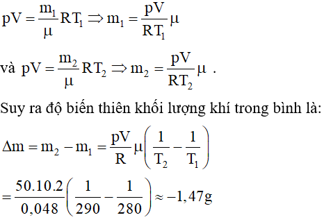  22 câu trắc nghiệm Phương trình trạng thái của khí lí tưởng cực hay có đáp án (phần 2) 