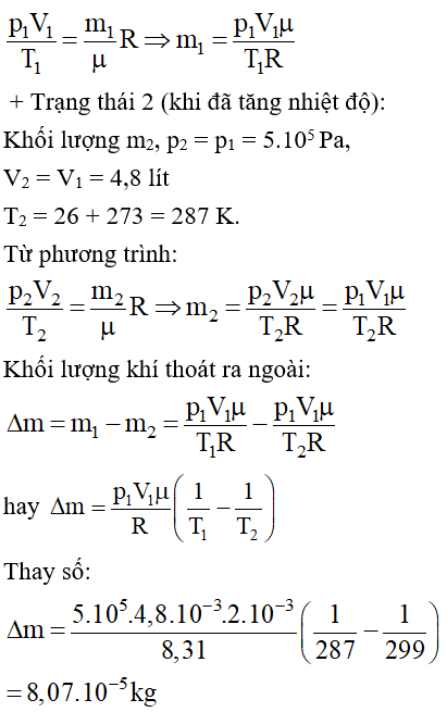  22 câu trắc nghiệm Phương trình trạng thái của khí lí tưởng cực hay có đáp án (phần 2) 