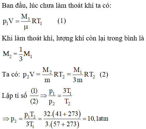  22 câu trắc nghiệm Phương trình trạng thái của khí lí tưởng cực hay có đáp án (phần 2) 