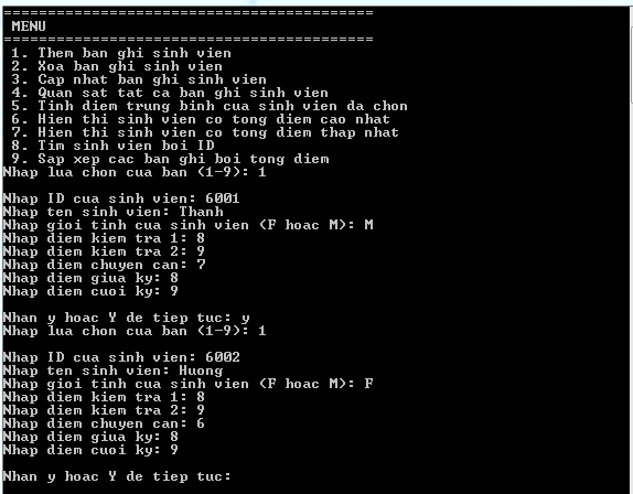 Bài tập về Quản lý sinh viên trong C++