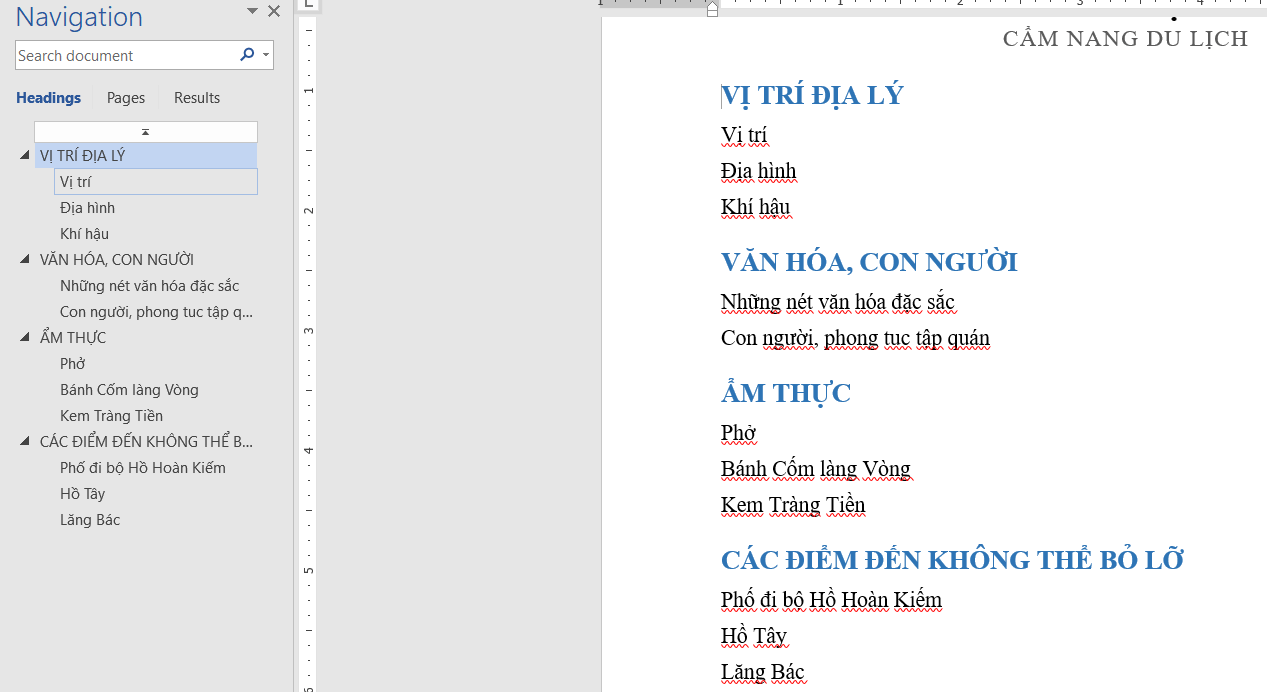 Mở ngăn điều hướng Navigation Pane bằng cách nhấn tổ hợp phím Ctrl + F. Khi ngăn điều hướng hiện ra ở bên trái màn hình soạn thảo