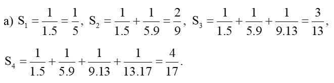 Cho Sn = 1/(1.5) + 1/(5.9) + 1/(9.13) + ... + 1/(4n-3)(4n+1), với n thuộc N sao (ảnh 1)