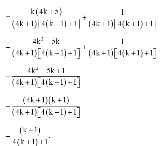 Cho Sn = 1/(1.5) + 1/(5.9) + 1/(9.13) + ... + 1/(4n-3)(4n+1), với n thuộc N sao (ảnh 1)