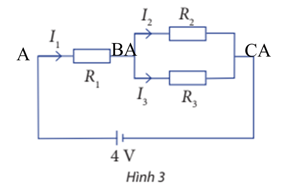 Cho sơ đồ mạch điện như Hình 3 Biết R1 = 4 Ôm, R2 = 4 Ôm và R3 = 8 Ôm