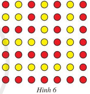 Quan sát Hình 6 Nêu quy luật sắp xếp các chấm đỏ và vàng xen kẽ nhau (ảnh 1)