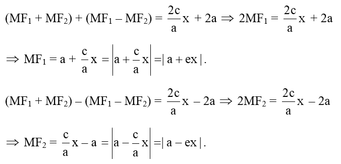 Với mỗi điểm M thuộc hypebol (H), từ hai đẳng thức MF1^2 - MF2^2 = 4cx (ảnh 1)