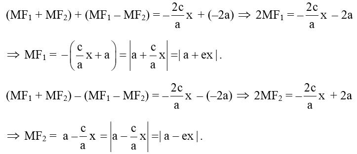 Với mỗi điểm M thuộc hypebol (H), từ hai đẳng thức MF1^2 - MF2^2 = 4cx (ảnh 1)