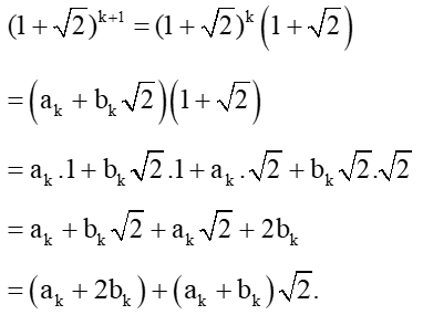 Chứng minh với mọi n thuộc N sao, (1 + căn bậc hai 2)^n, (1- căn bậc hai 2)^n (ảnh 1)