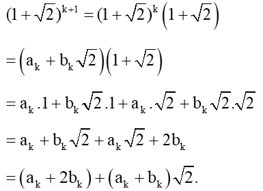 Chứng minh với mọi n thuộc N sao, (1 + căn bậc hai 2)^n, (1- căn bậc hai 2)^n (ảnh 1)