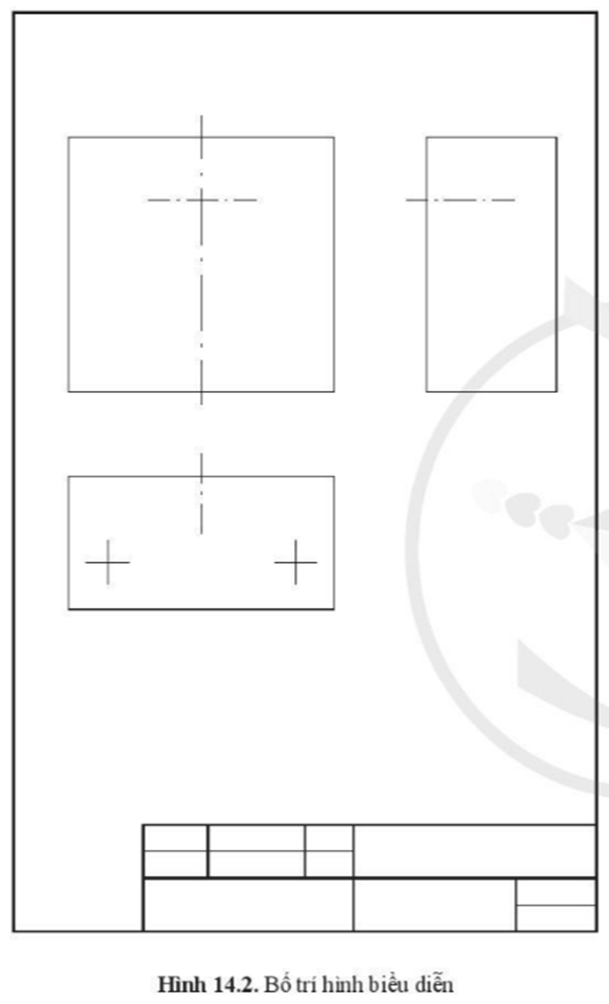 Hình 14.2 bố trí các hình biểu diễn chi tiết bằng các đường nào