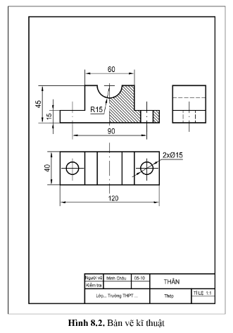 Tại sao phải sử dụng tỉ lệ trên bản vẽ kĩ thuật? Bản vẽ hình 8.2 có tỉ lệ như thế nào