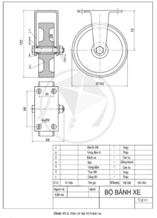 Quan sát hình 15.2 và cho biết các nội dung của bản vẽ lắp