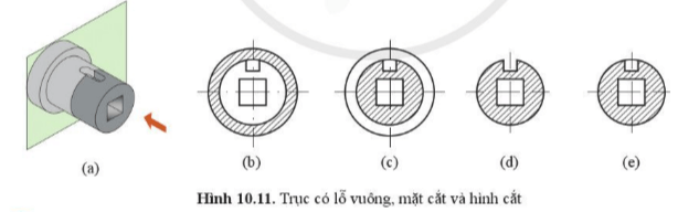 Trục có lỗ xuyên suốt ở giữa và được cắt bằng mặt phẳng cắt như hình 10.11a