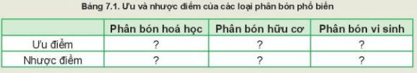 Dựa vào đặc điểm của từng loại phân bón và nêu ra ưu và nhược điểm mỗi loại