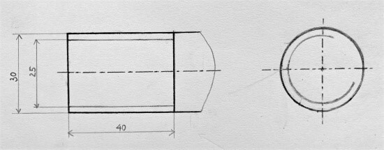 Một vật thể hình trụ tròn xoay có đường kính 30 mm chiều dài 50 mm