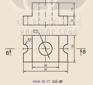 Cho hai hình chiếu một vật thể Hình 10.17. Hãy vẽ hình cắt một nửa B – B