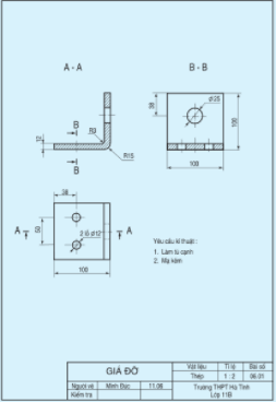 Đọc bản vẽ lắp bộ giá đỡ và lập bản vẽ cho chi tiết giá đỡ Hình 14.8