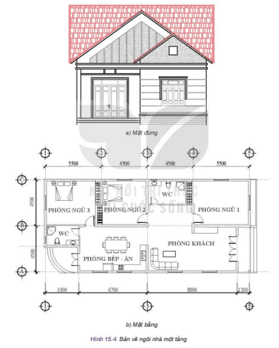 Đọc bản vẽ nhà trên Hình 15.4