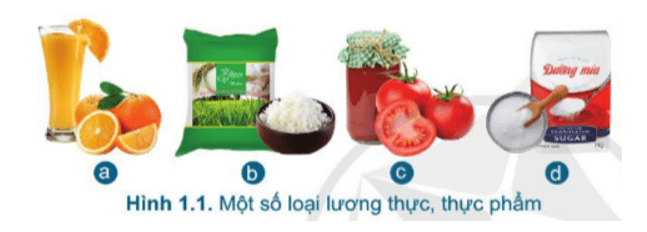 Các loại lương thực, thực phẩm trong Hình 1.1 được làm từ sản phẩm của những cây trồng