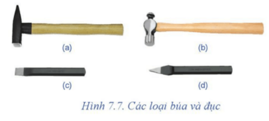 Kể tên các loại búa và đục mà em quan sát được ở Hình 7.7