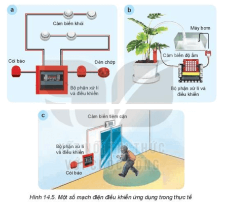 Quan sát Hình 14.5 và cho biết Ứng dụng của mỗi mạch điện điều khiển