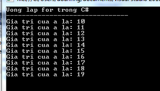 Vòng lặp for trong C#