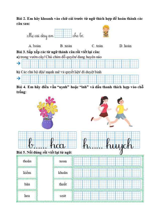 Bài tập hàng ngày Tiếng Việt lớp 1 Bài 1: Cậu bé thông minh | Kết nối tri thức