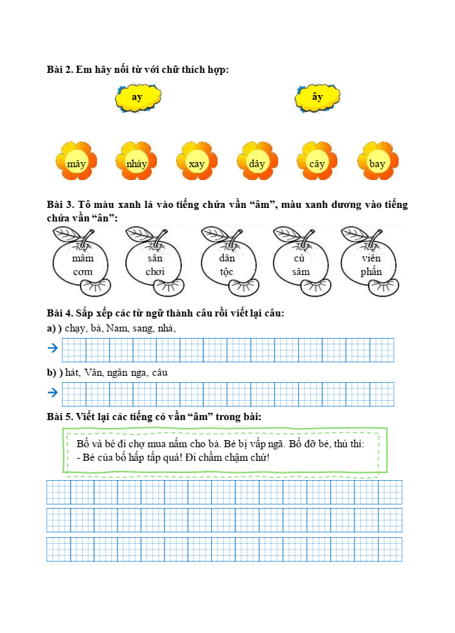 Bài tập hàng ngày Tiếng Việt lớp 1 Bài 1: Tia nắng ở đâu | Kết nối tri thức