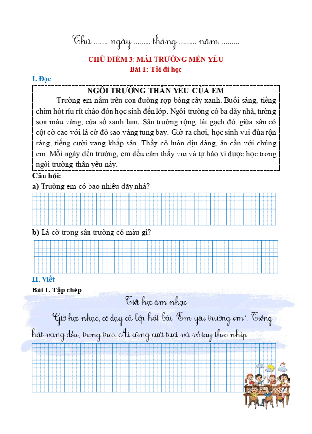 Bài tập hàng ngày Tiếng Việt lớp 1 Bài 1: Tôi đi học | Kết nối tri thức