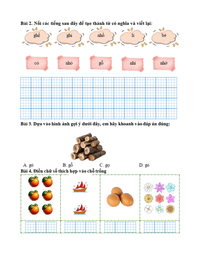Bài tập hàng ngày Tiếng Việt lớp 1 Bài 18: Gh, gh, Nh, nh | Kết nối tri thức
