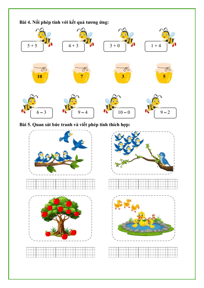 Bài tập hàng ngày Toán lớp 1 Bài 18: Ôn tập phép cộng, phép trừ trong phạm vi 10 | Kết nối tri thức