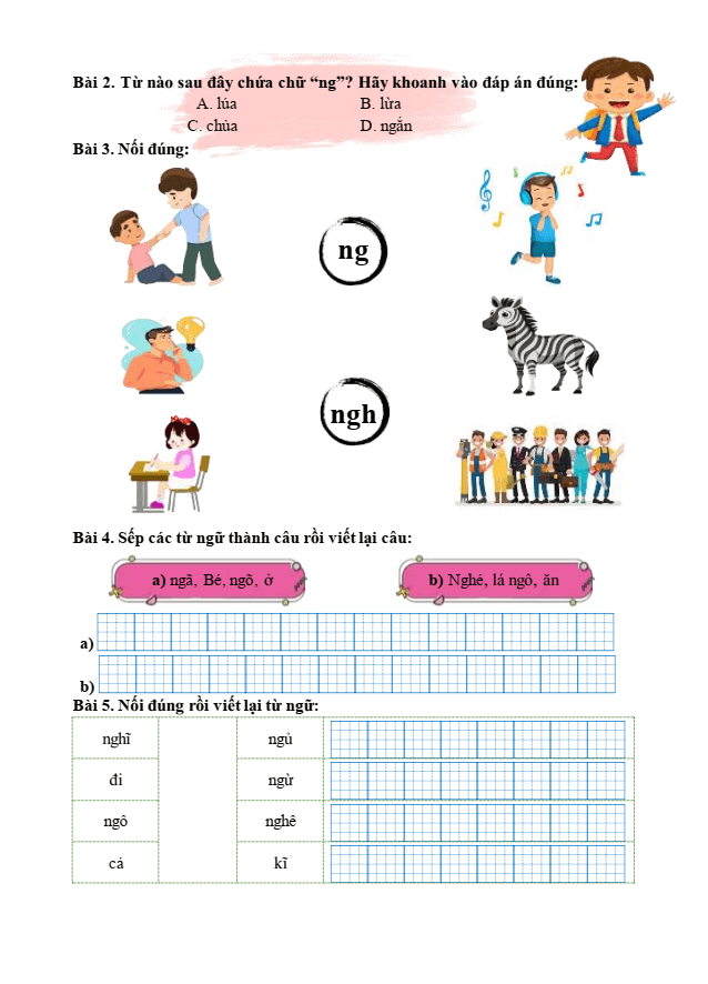 Bài tập hàng ngày Tiếng Việt lớp 1 Bài 19: Ng, ng, Ngh, ngh | Kết nối tri thức