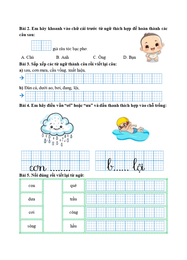 Bài tập hàng ngày Tiếng Việt lớp 1 Bài 2: Bảy sắc cầu vồng | Kết nối tri thức