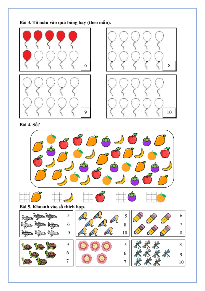 Bài tập hàng ngày Toán lớp 1 Bài 2: Các số 6, 7, 8, 9, 10 | Kết nối tri thức