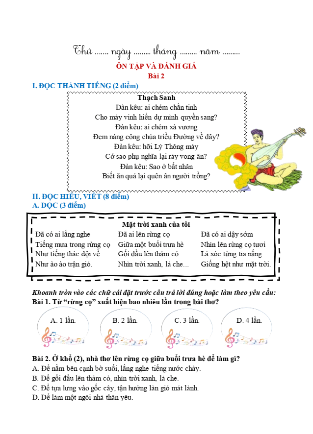 Bài tập hàng ngày Tiếng Việt lớp 1 Bài 2: Ôn tập | Kết nối tri thức