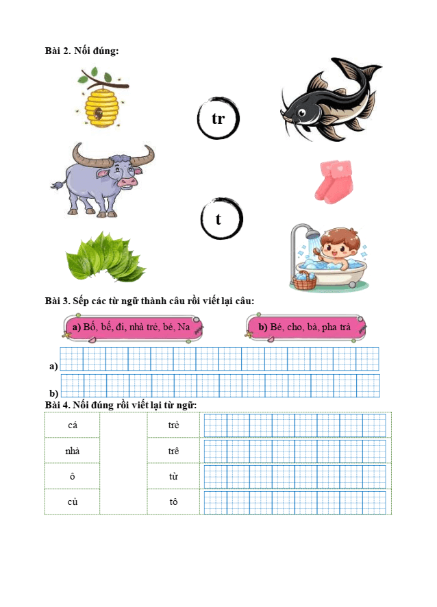 Bài tập hàng ngày Tiếng Việt lớp 1 Bài 22: T, t, Tr, tr | Kết nối tri thức